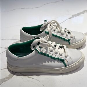 Tory Burch White and Green Ruffle Sneakers